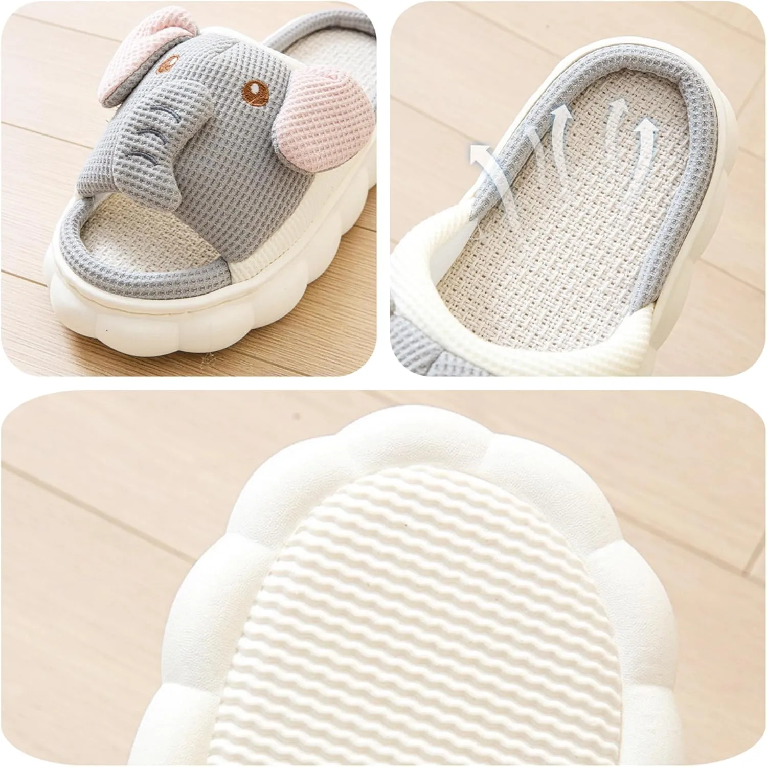 AZCHEN Women's Animal Cartoon Pig Slippers - Cute and Comfortable Linen Plush Slippers for Home