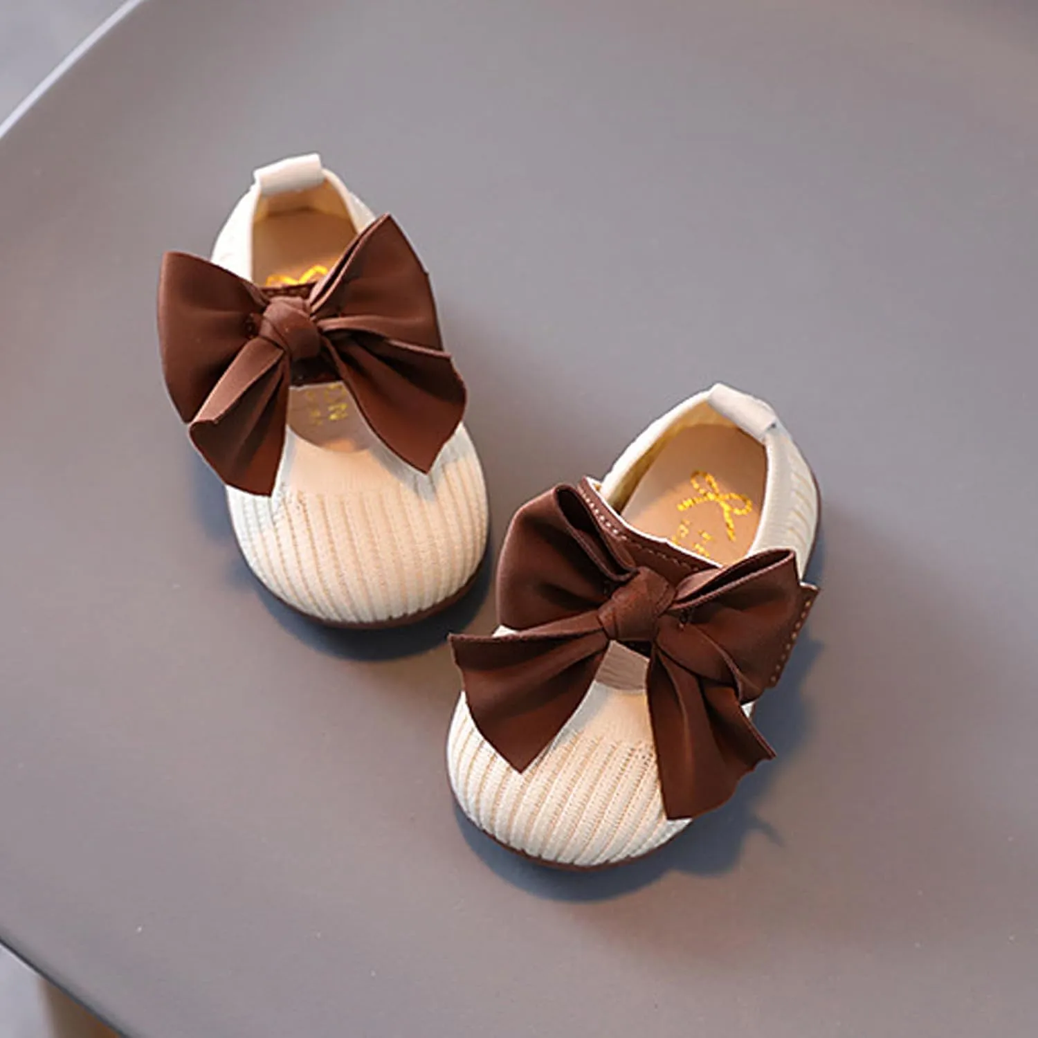 Baby Girl Shoes Mary Jane Flats Soft Anti-Slip Rubber Sole Bowknot Princess Wedding Dress Shoes for Newborn Infant