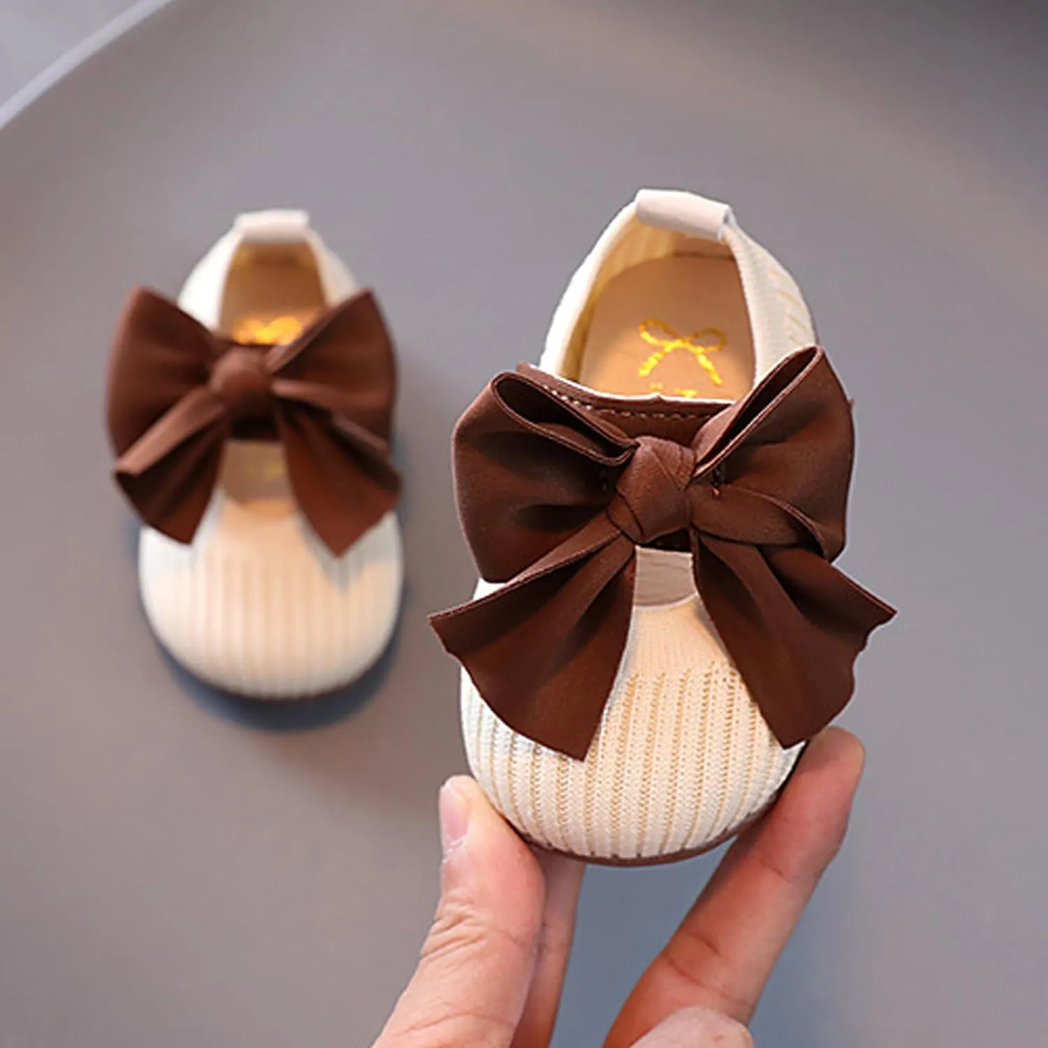 Baby Girl Shoes Mary Jane Flats Soft Anti-Slip Rubber Sole Bowknot Princess Wedding Dress Shoes for Newborn Infant