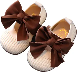 Baby Girl Shoes Mary Jane Flats Soft Anti-Slip Rubber Sole Bowknot Princess Wedding Dress Shoes for Newborn Infant