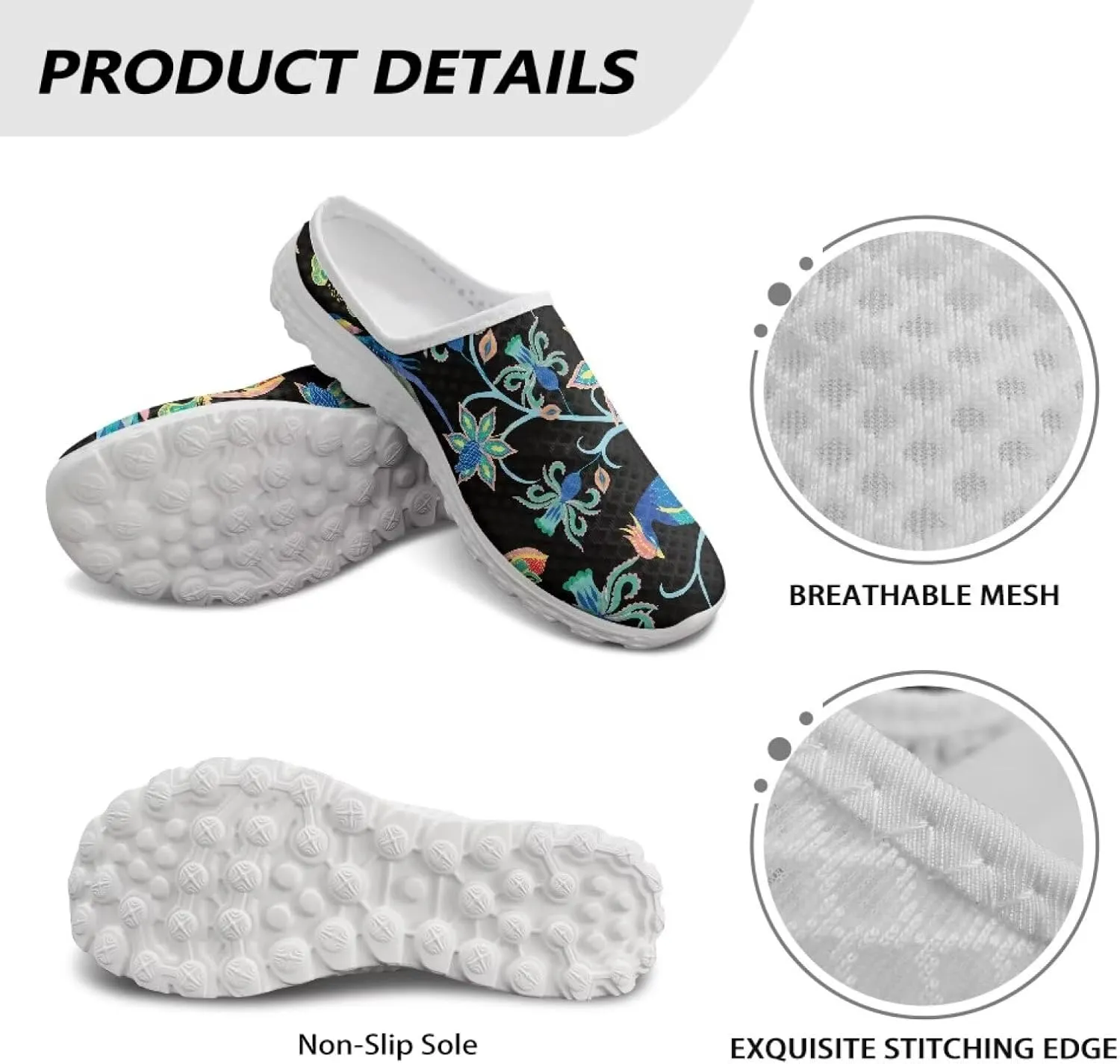Backless Mesh Slip On Mule Shoes for Ladies - Light, Breathable, Non-Slip, Easy On-Off for Walking, Parties