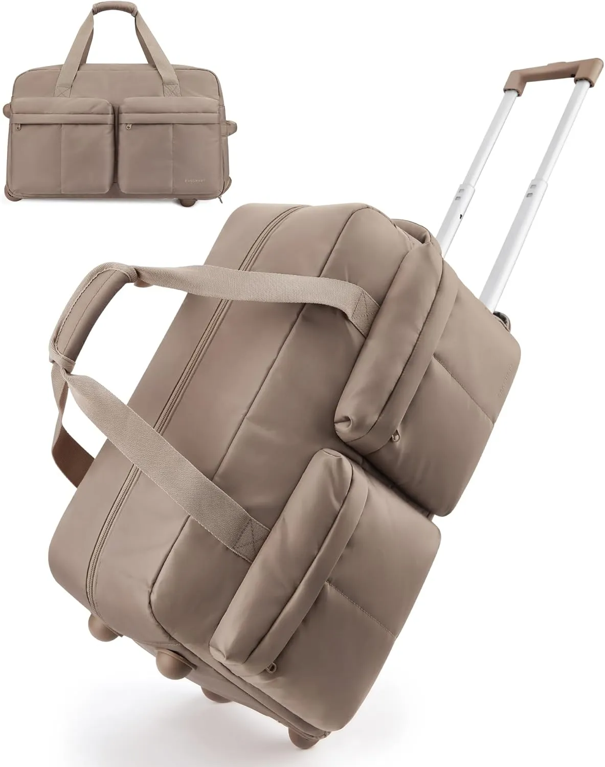 BAGSMART Rolling Duffle Bag with Wheels, Carry On Wet Pocket Duffel for Travel with Handle, Camel