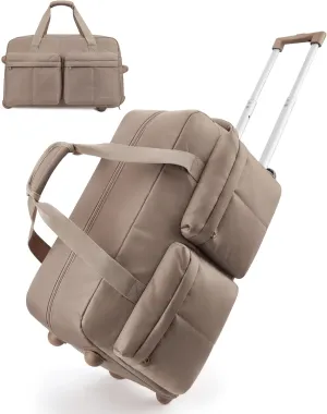 BAGSMART Rolling Duffle Bag with Wheels, Carry On Wet Pocket Duffel for Travel with Handle, Camel