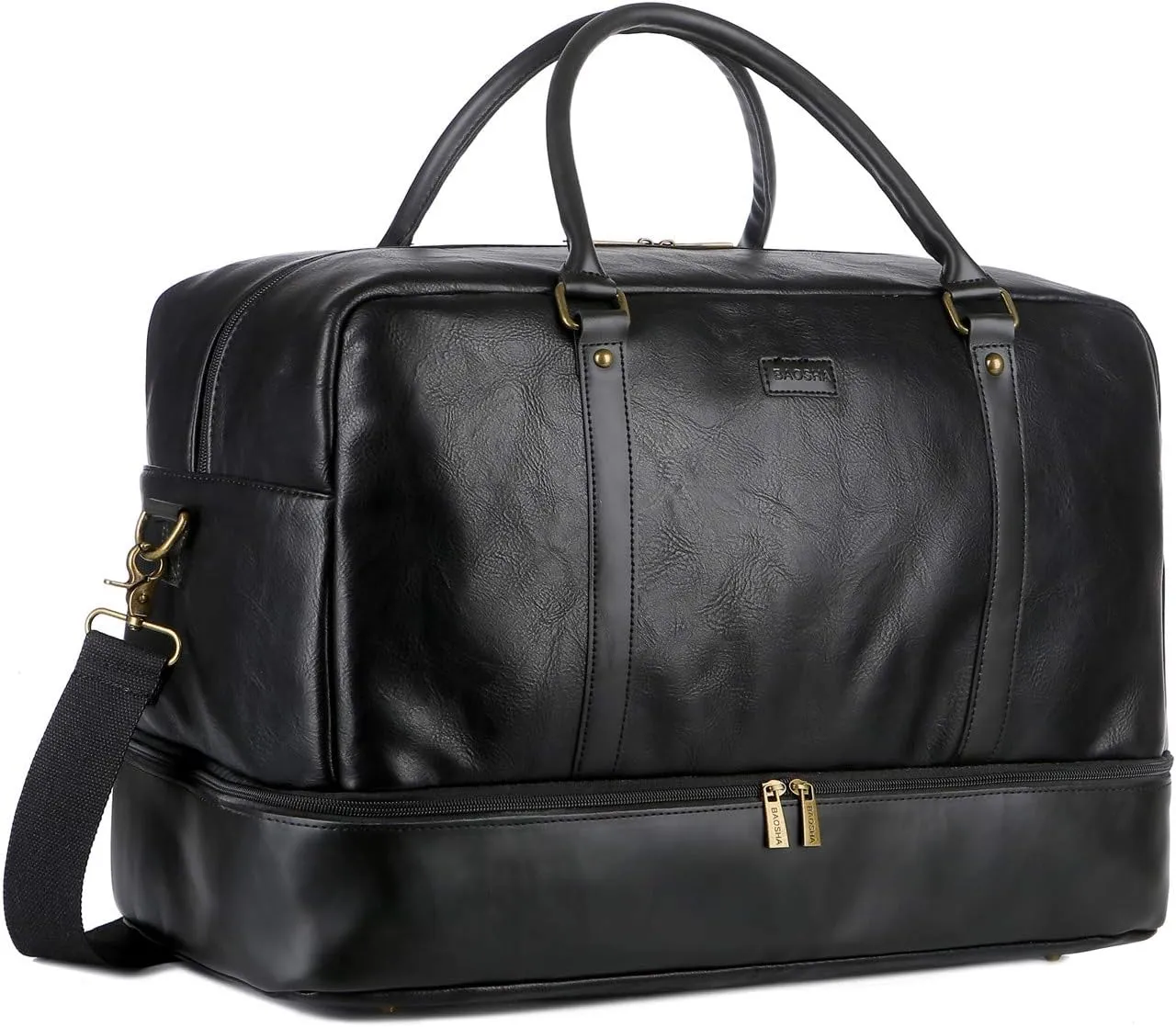 Baosha Vegan Leather Large Travel Duffel Tote Bag Carry On Weekender Overnight Bag With Shoe Compartment HB-38