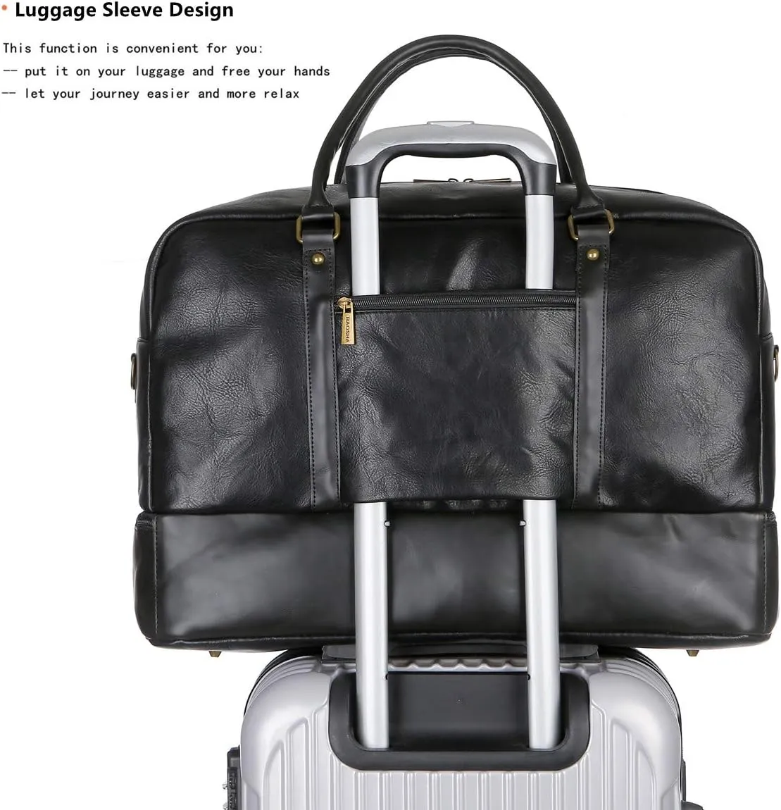 Baosha Vegan Leather Large Travel Duffel Tote Bag Carry On Weekender Overnight Bag With Shoe Compartment HB-38