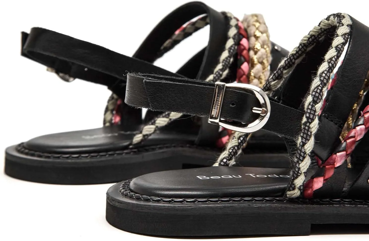 BEAU TODAY Flat Sandals for Women, Fashion Strappy Sandal Comfortable Arch Support Open Toe Beach Dressy Leather Summer Low Platform Sandals