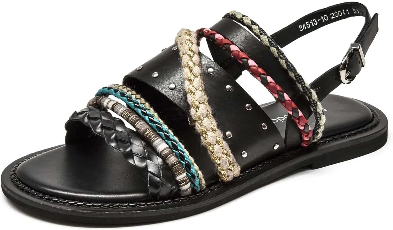 BEAU TODAY Flat Sandals for Women, Fashion Strappy Sandal Comfortable Arch Support Open Toe Beach Dressy Leather Summer Low Platform Sandals