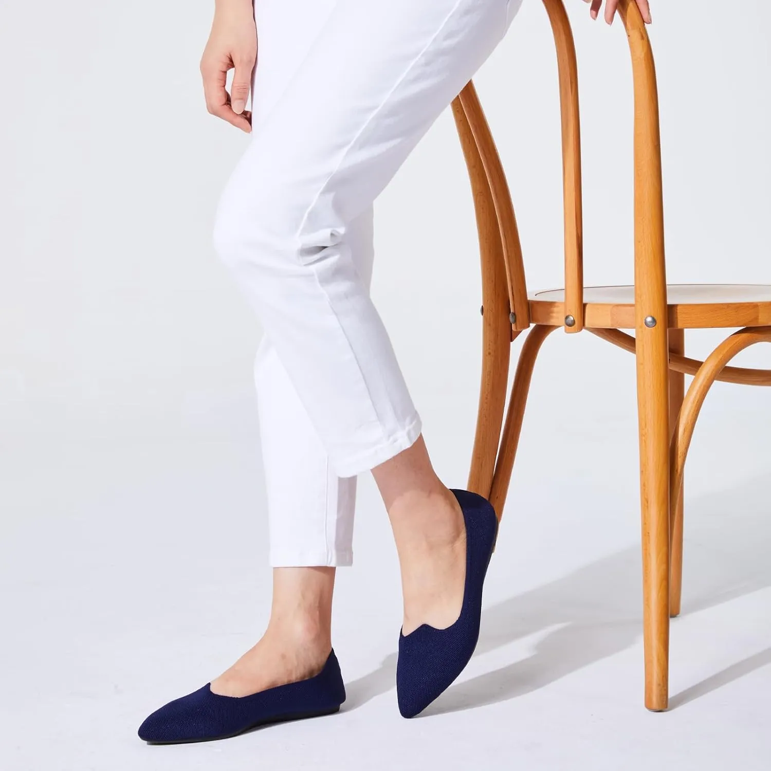 BEJINASH Women's Pointed Toe Flats Knit Flats Shoes for Women Comfortable Light Walking Shoes