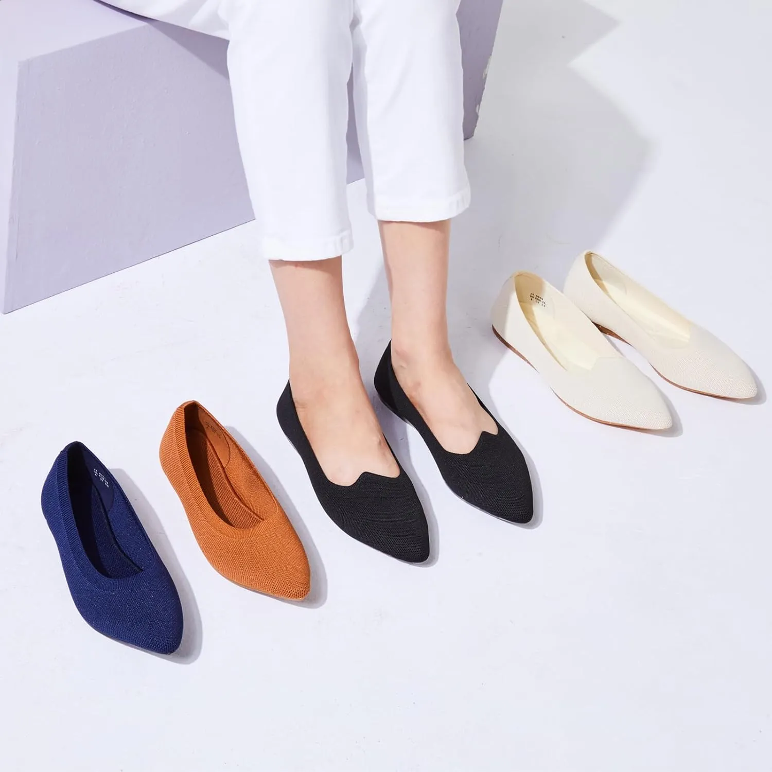 BEJINASH Women's Pointed Toe Flats Knit Flats Shoes for Women Comfortable Light Walking Shoes