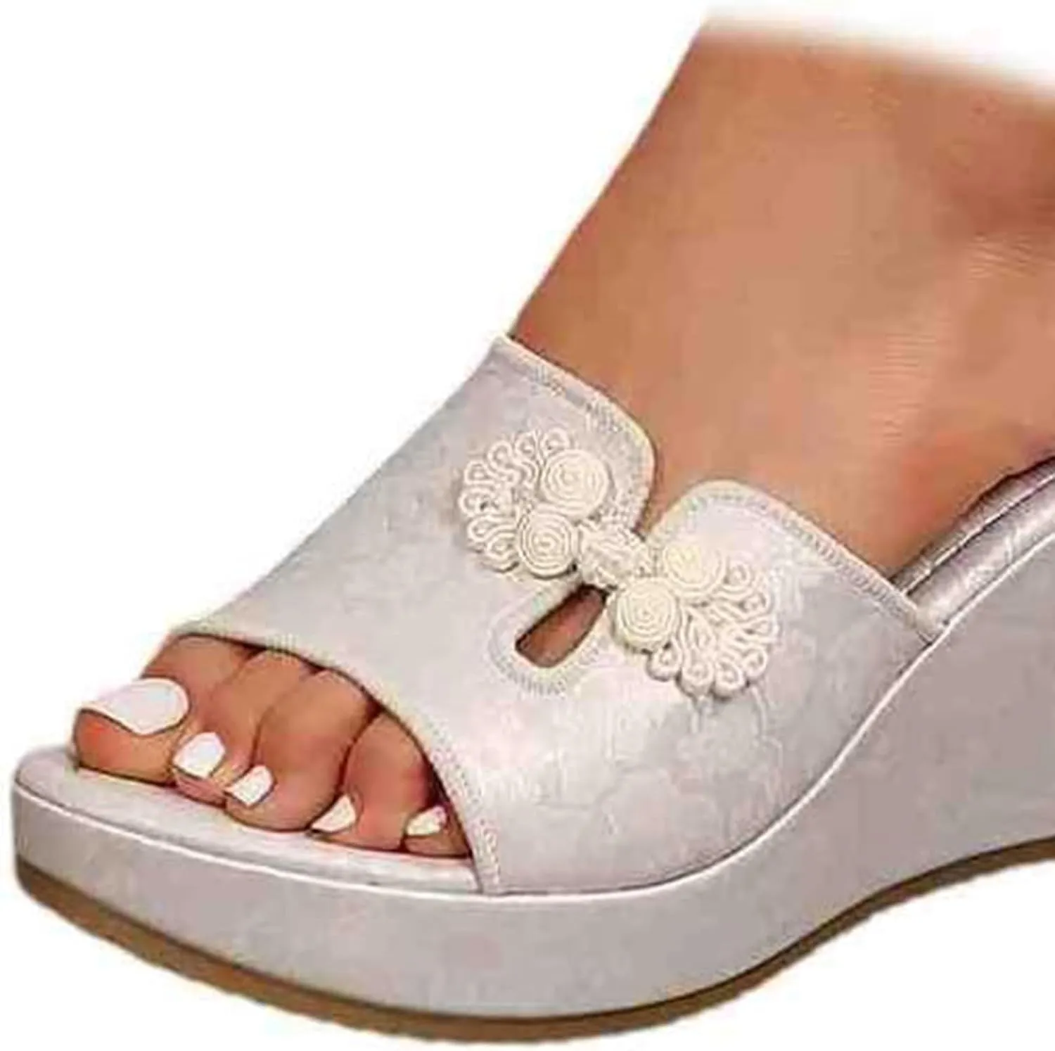 BILIKEYU Womens Wedge Platform Sandals Open Toe Slip on Slides Beach Sandal Casual Comfortable Non-Slip Summer Dress Shoes
