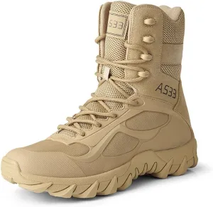 BORAMAX Men's Military Tactical Work Boots Side Zipper Leather Motorcycle Combat Boots for Hiking Motorcycle Climbing