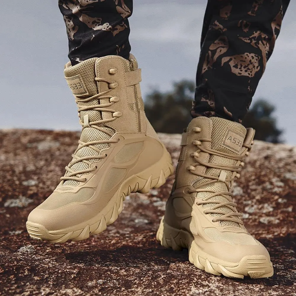 BORAMAX Men's Military Tactical Work Boots Side Zipper Leather Motorcycle Combat Boots for Hiking Motorcycle Climbing