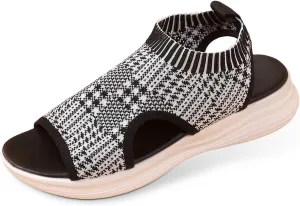 Breathable Knit Walking Flat Sandal for Women Cut Out Open Toe Sandal Summer Outdoor Lightweight Slingback Dress Walking Flat