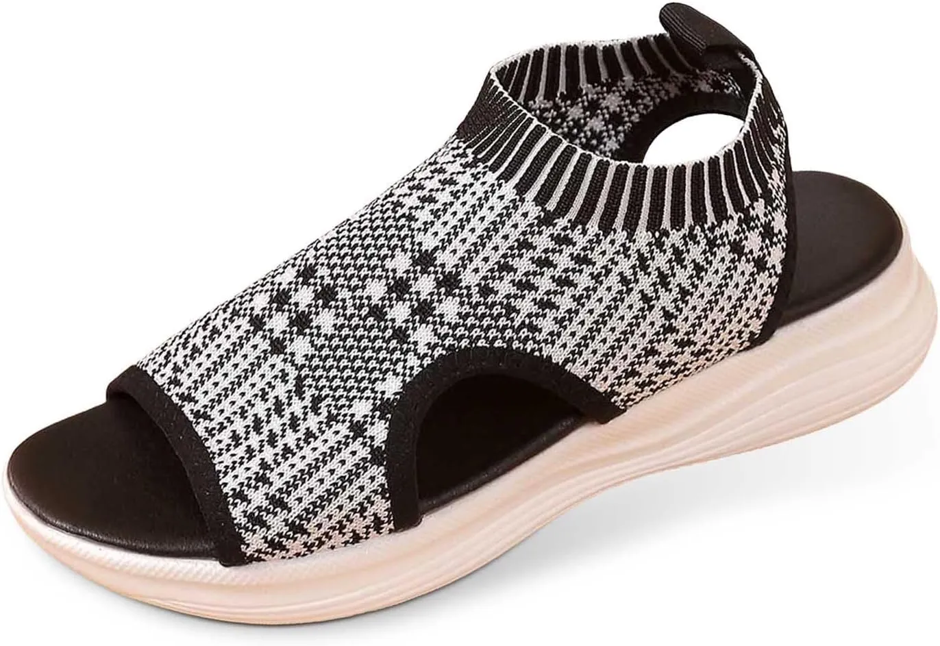 Breathable Knit Walking Flat Sandal for Women Cut Out Open Toe Sandal Summer Outdoor Lightweight Slingback Dress Walking Flat