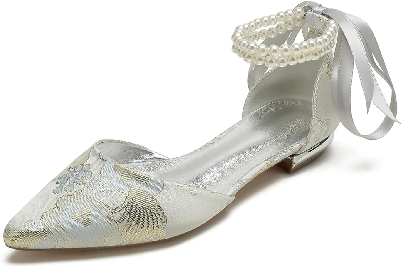Bridal Shoes Women's Flat Heels Pointy Toe 1.5CM Pump Wedding Sandals Guests Ankle Strap High Heels Bowknot Comfortable Evening Formal Party