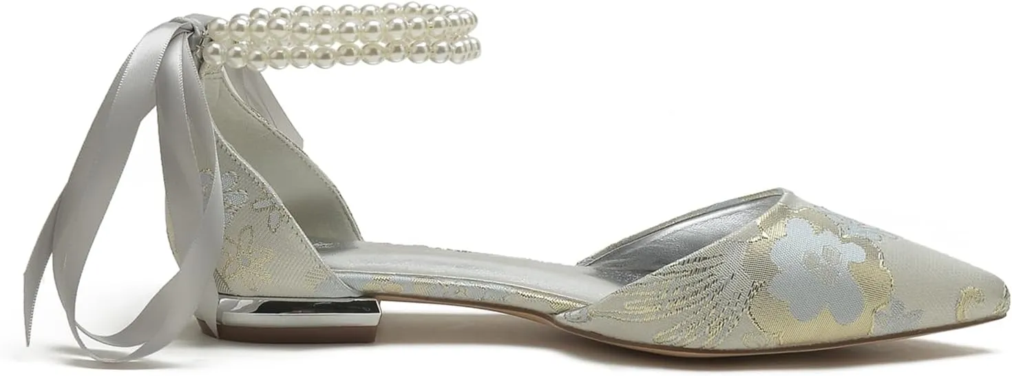 Bridal Shoes Women's Flat Heels Pointy Toe 1.5CM Pump Wedding Sandals Guests Ankle Strap High Heels Bowknot Comfortable Evening Formal Party