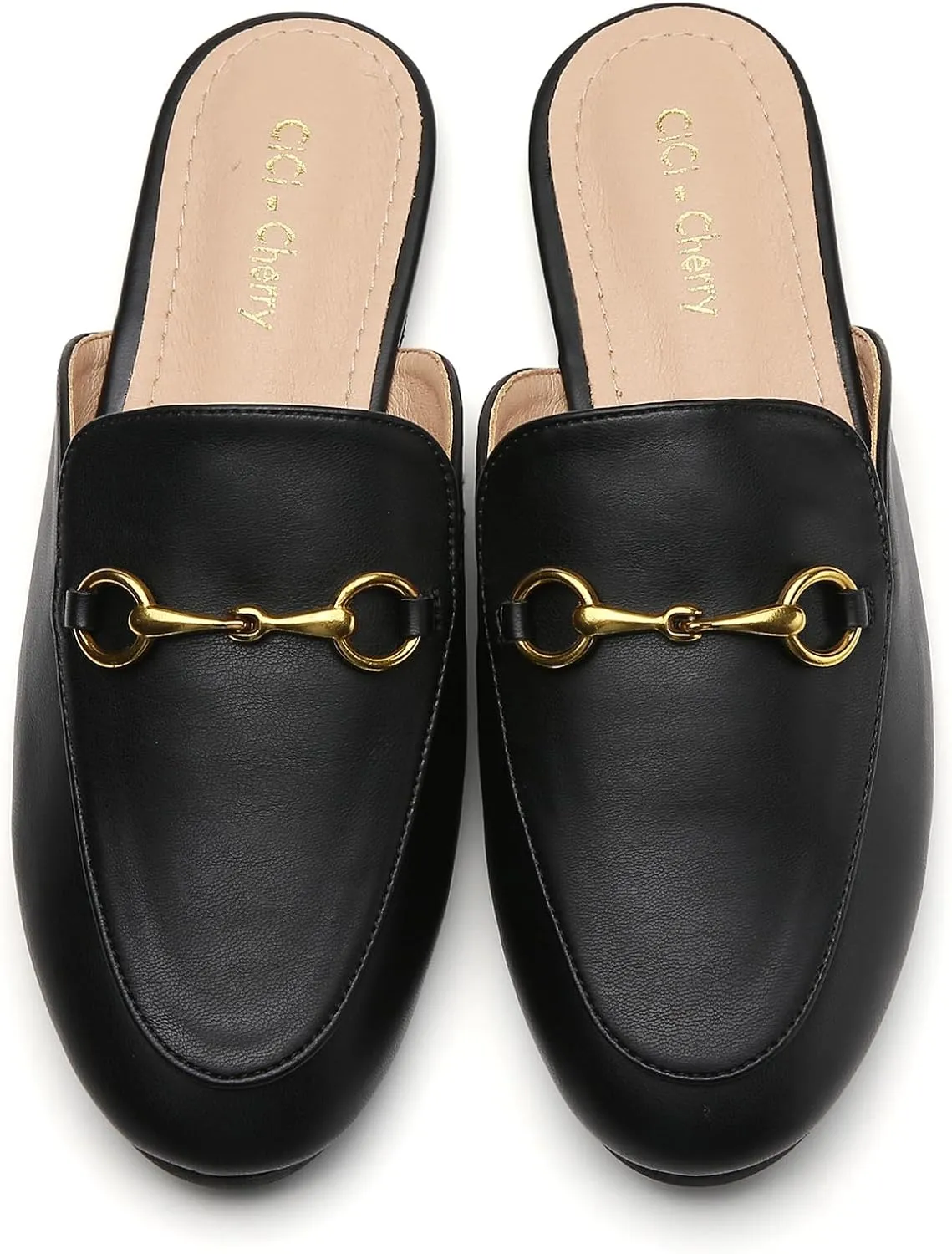 Buckle Mules for Women Work Flats Round Toe Business Backless Loafers Metal Décor Slip on