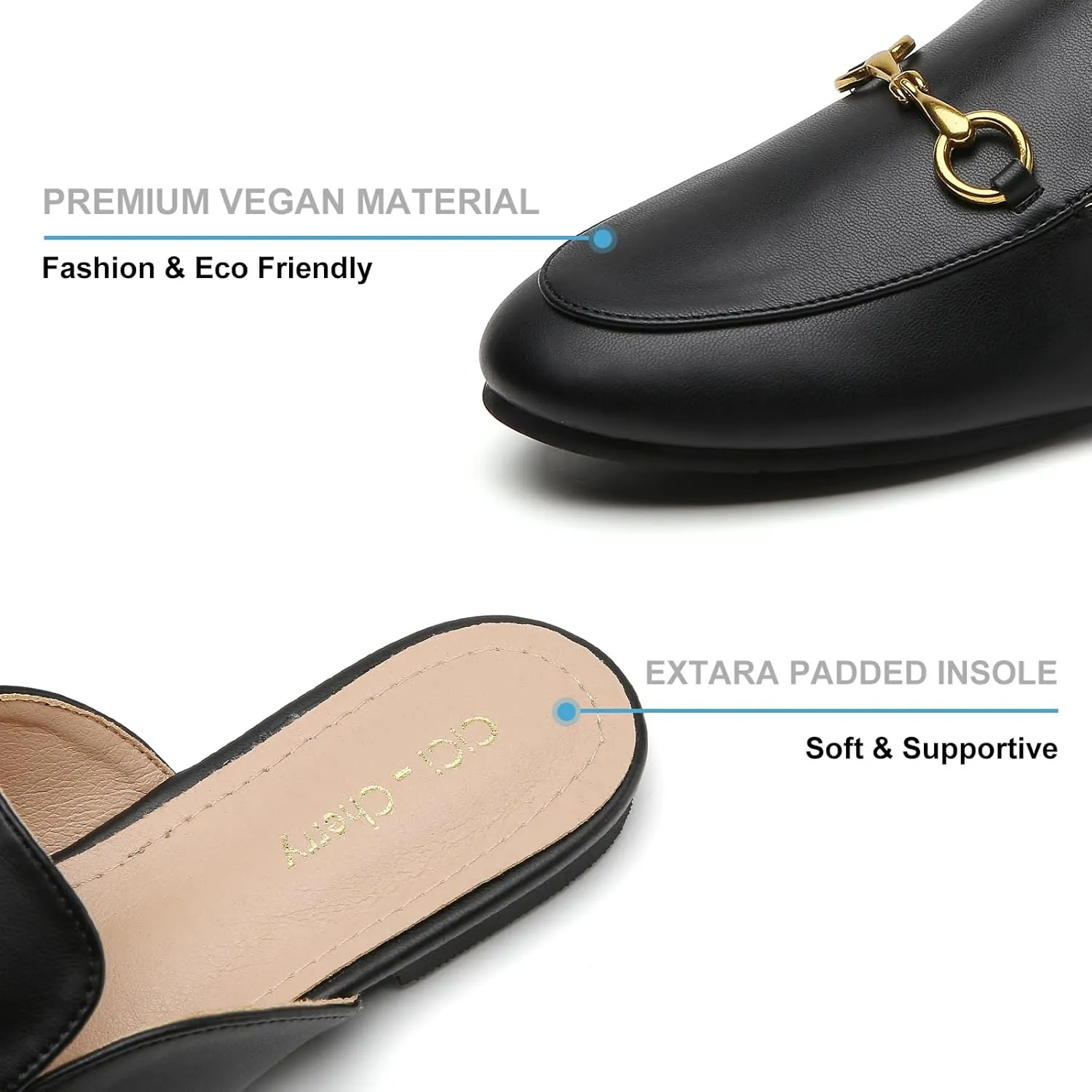 Buckle Mules for Women Work Flats Round Toe Business Backless Loafers Metal Décor Slip on