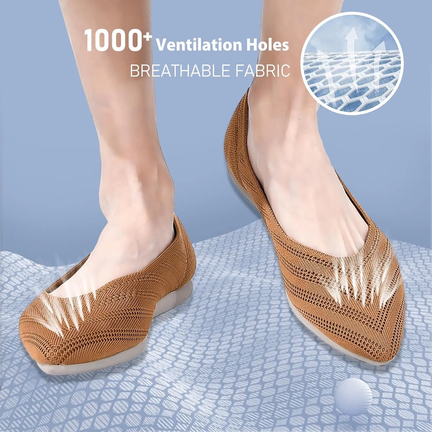 Buyrew Women's Flats Pointed Toe Ballet Shoes Knit Dress Shoes Low Wedge Slip On Arch Support Walking Office Business Flats