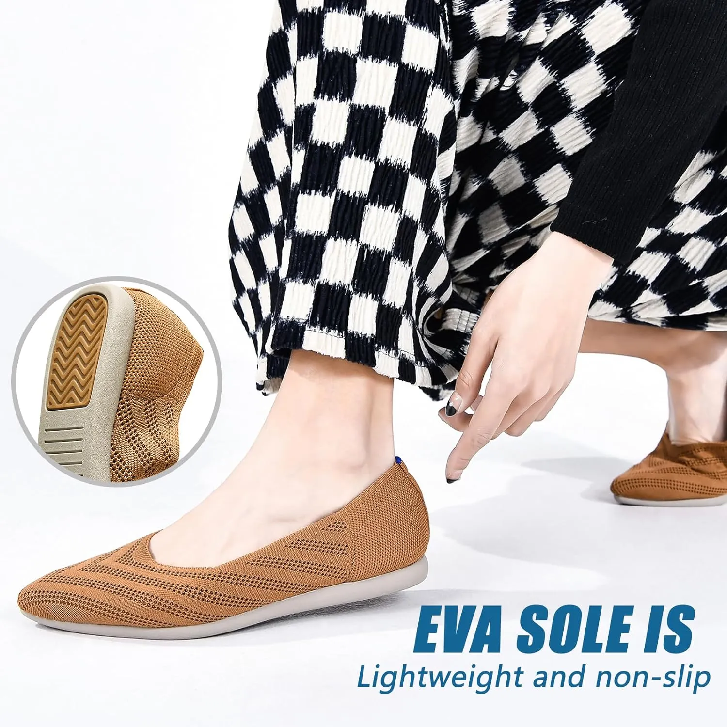 Buyrew Women's Flats Pointed Toe Ballet Shoes Knit Dress Shoes Low Wedge Slip On Arch Support Walking Office Business Flats