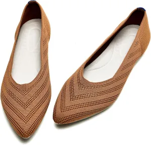 Buyrew Women's Flats Pointed Toe Ballet Shoes Knit Dress Shoes Low Wedge Slip On Arch Support Walking Office Business Flats