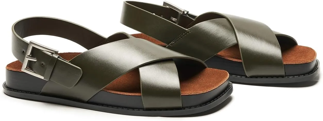 C. Paravano Women Sandals,Comfortable Dressy Flat Slides Summer Sandals with Arch Support for Walking Beach Casual Adjustable Buckle Slip-Ons Fashion Shoes