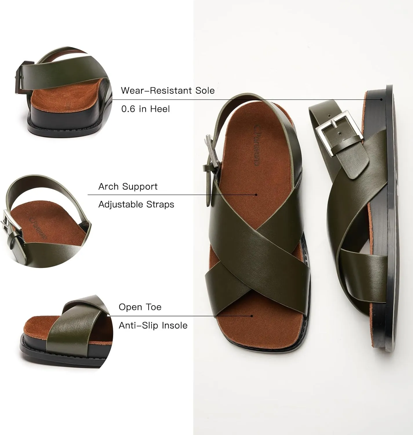C. Paravano Women Sandals,Comfortable Dressy Flat Slides Summer Sandals with Arch Support for Walking Beach Casual Adjustable Buckle Slip-Ons Fashion Shoes