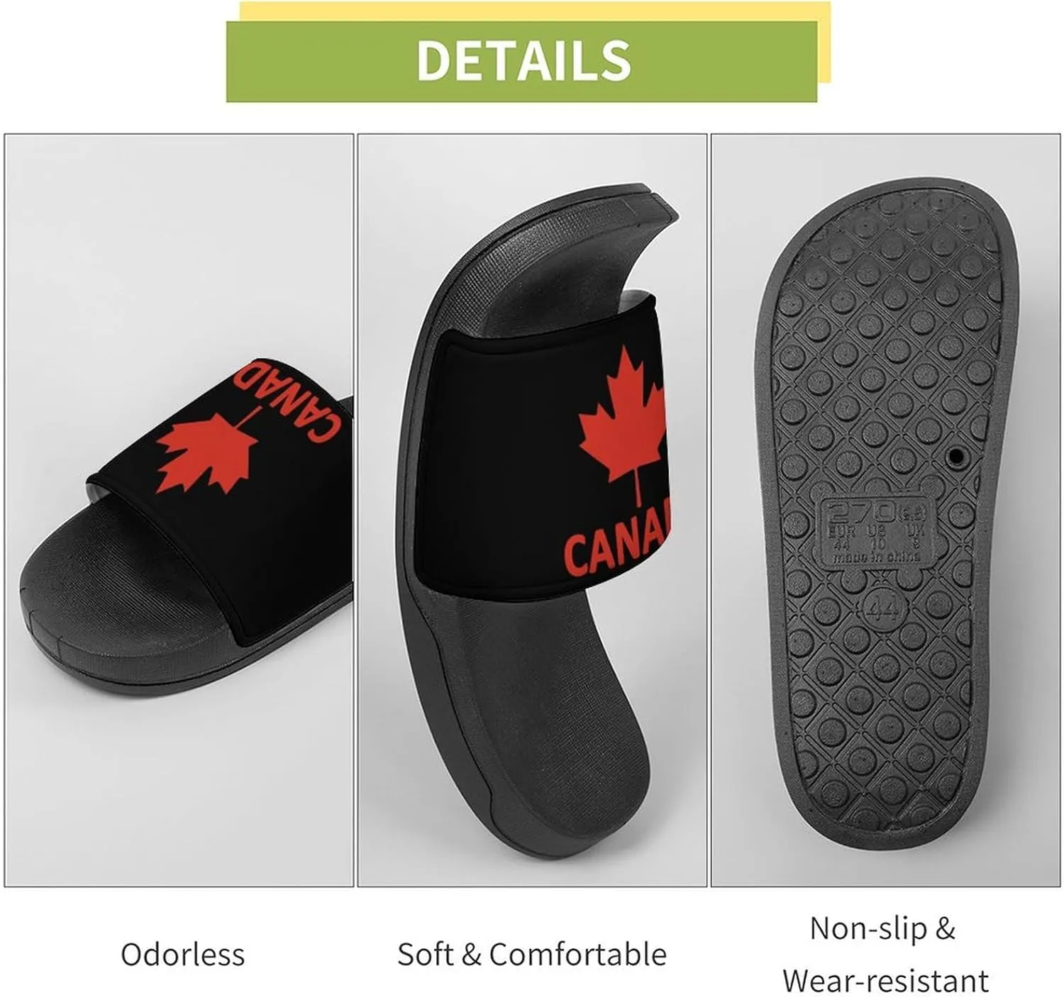 Canada Flag Maple Funny Slide Sandals Non-Slip PVC Shower Slipper House Shoes Open Toe Slippers for Adult
