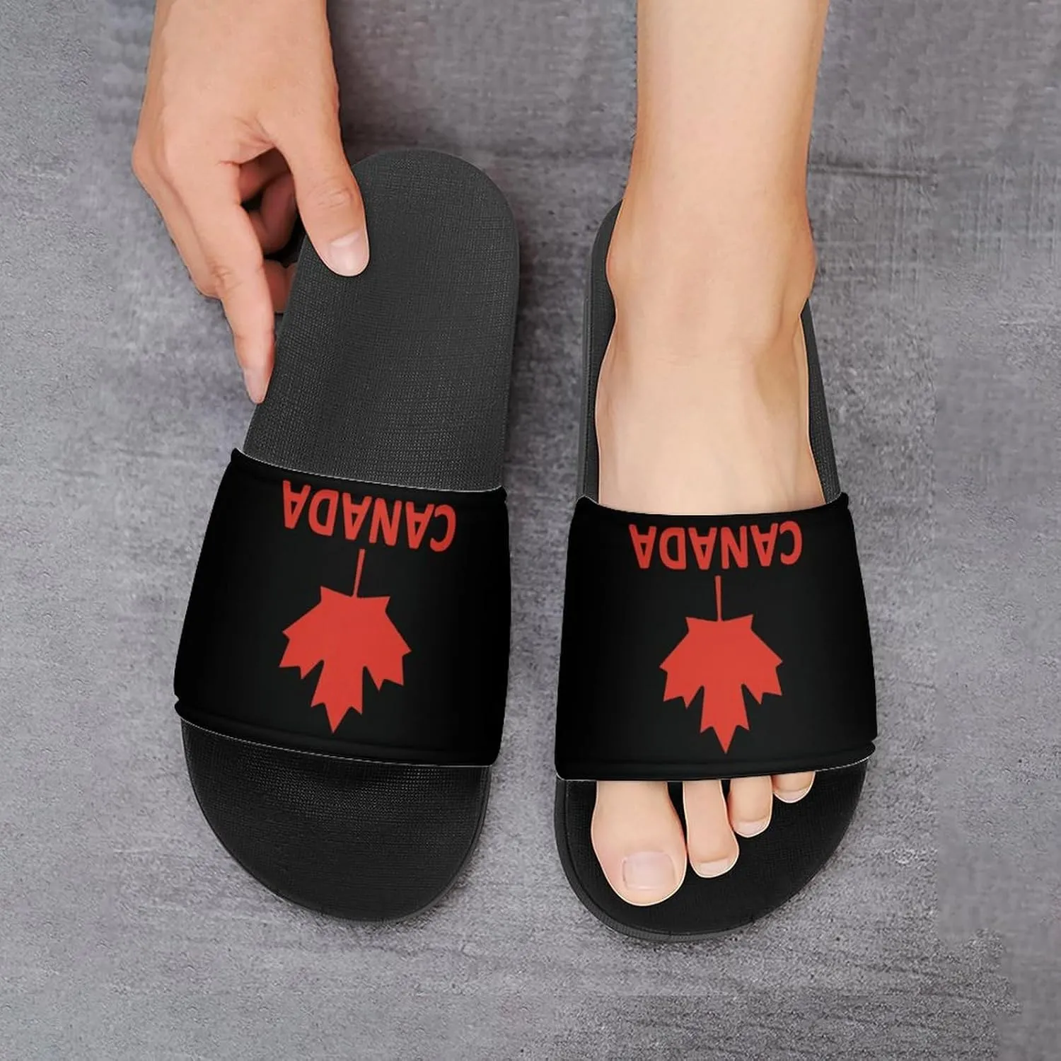 Canada Flag Maple Funny Slide Sandals Non-Slip PVC Shower Slipper House Shoes Open Toe Slippers for Adult