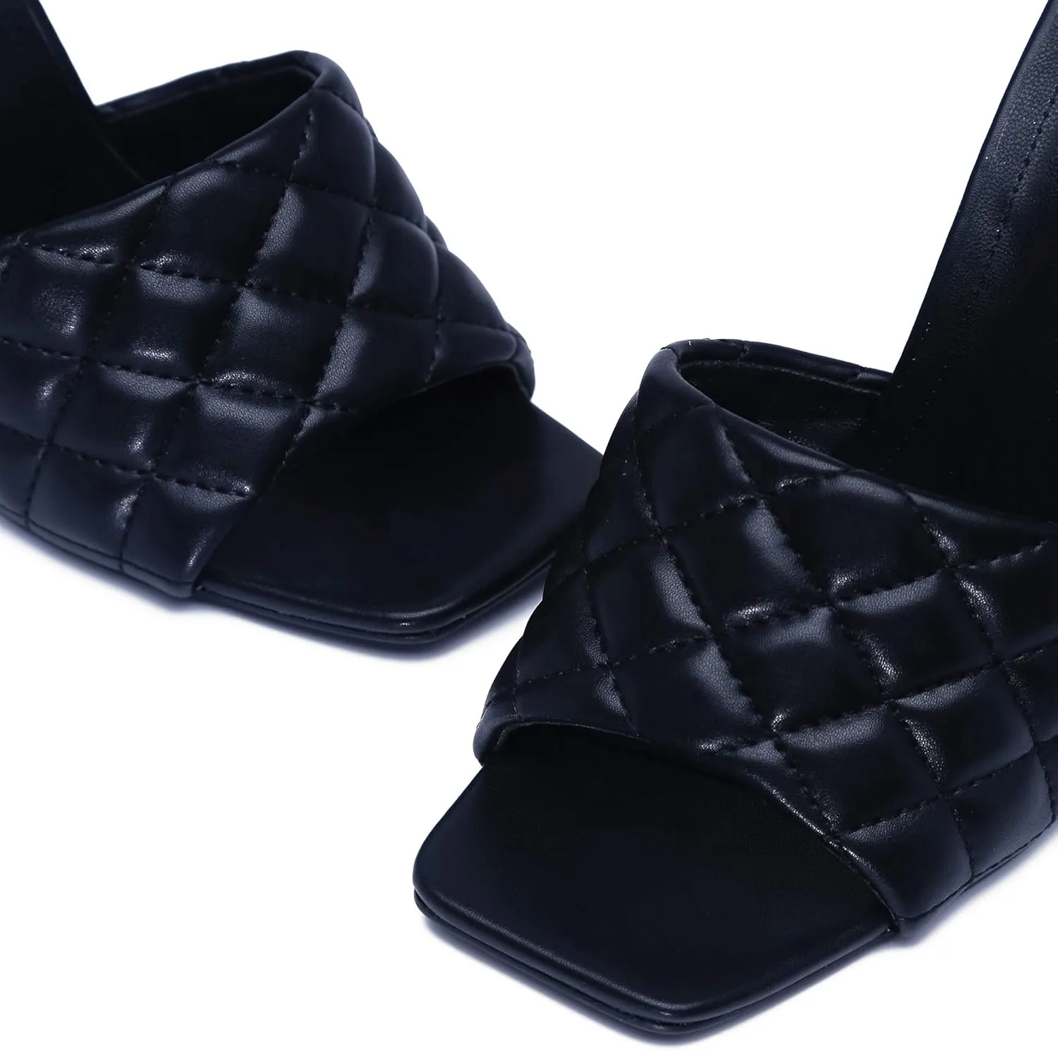 Cape Robbin Stitch Square Toe Quilted Stiletto Open Toe Mule Dress Sandals