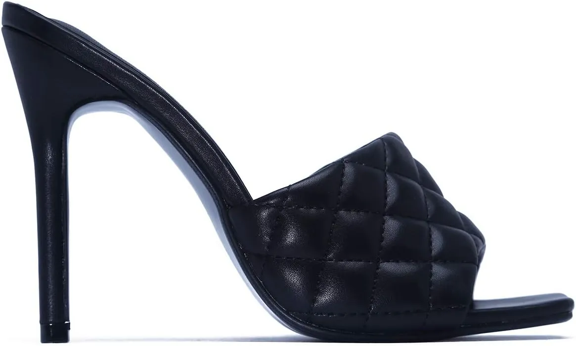 Cape Robbin Stitch Square Toe Quilted Stiletto Open Toe Mule Dress Sandals