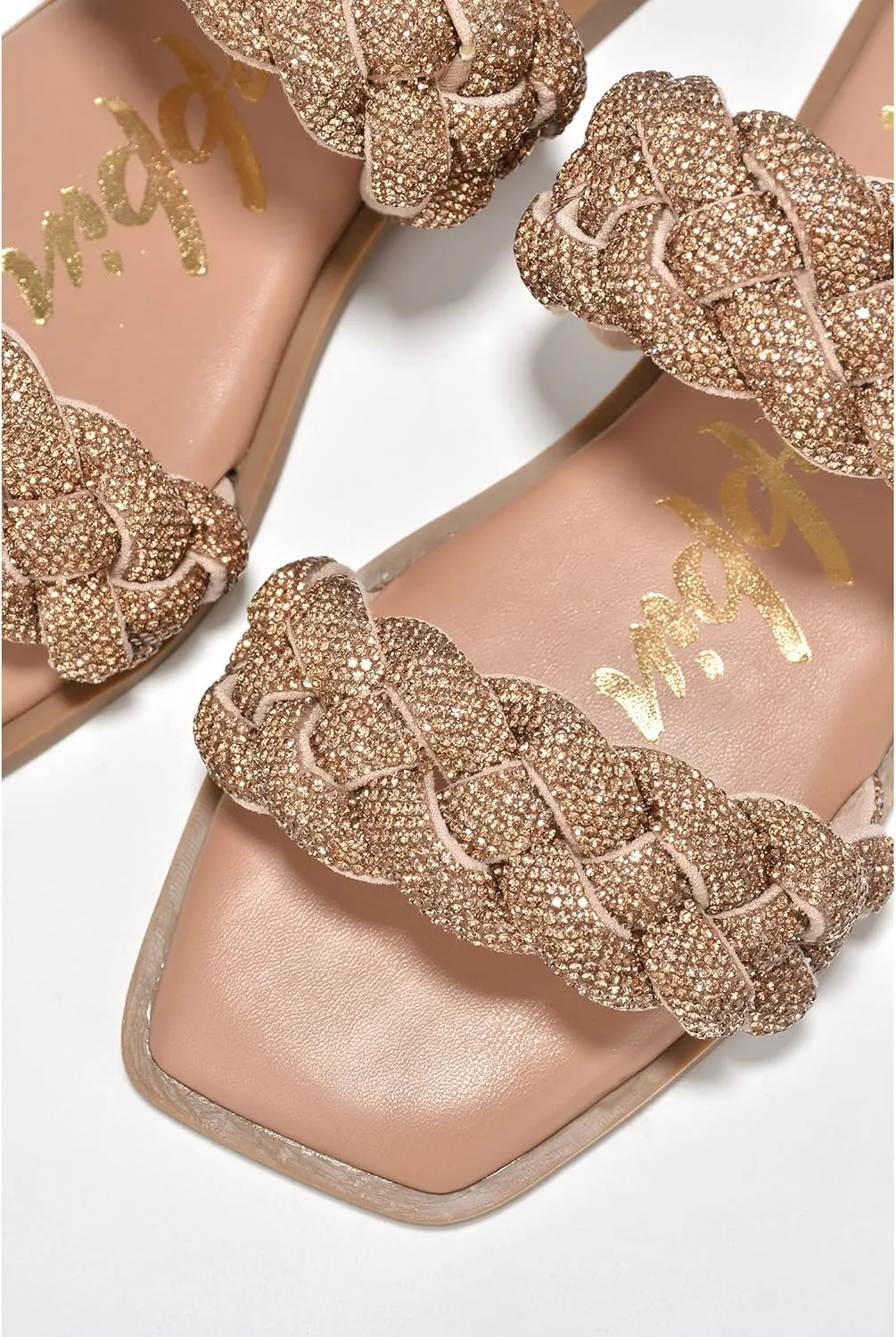 Cape Robbin Women's Slip-On Flat Sandals - Rhinestone-Embellished Braided Upper (Mana)