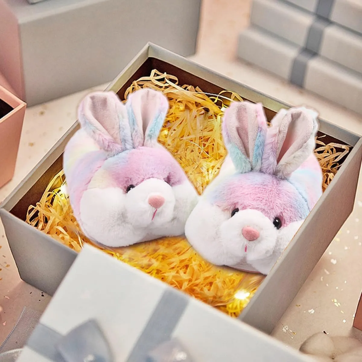 Caramella Bubble Kids Classic Bunny Slippers,Cute Animal Anti Slip House Shoes for Boy and Girl,Rabbit Slippers Christmas Halloween Easter Gifts