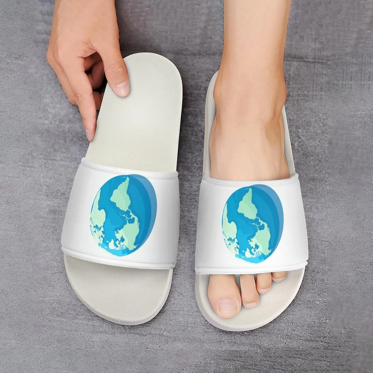 Cartoon Earth Open Toe Slippers for Women And Men Non Slip Shower Slippers Home Slippers