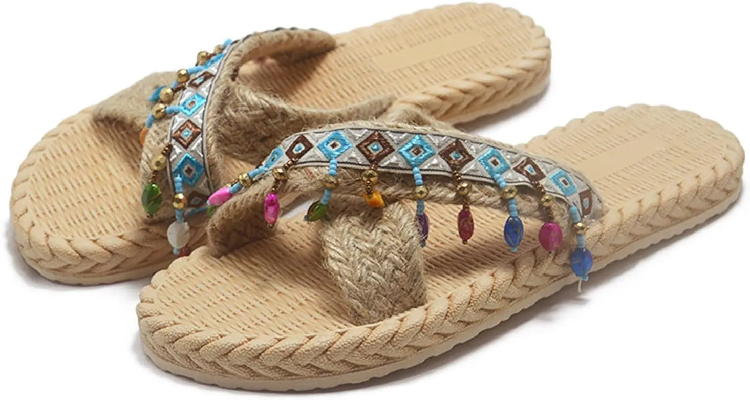 Casual Dress Women's Sandals 2025 Sandals Imitation And Summer Flip Spring Flat And Women Flops Beach Slippers Woven