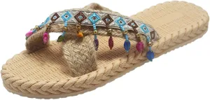 Casual Dress Women's Sandals 2025 Sandals Imitation And Summer Flip Spring Flat And Women Flops Beach Slippers Woven