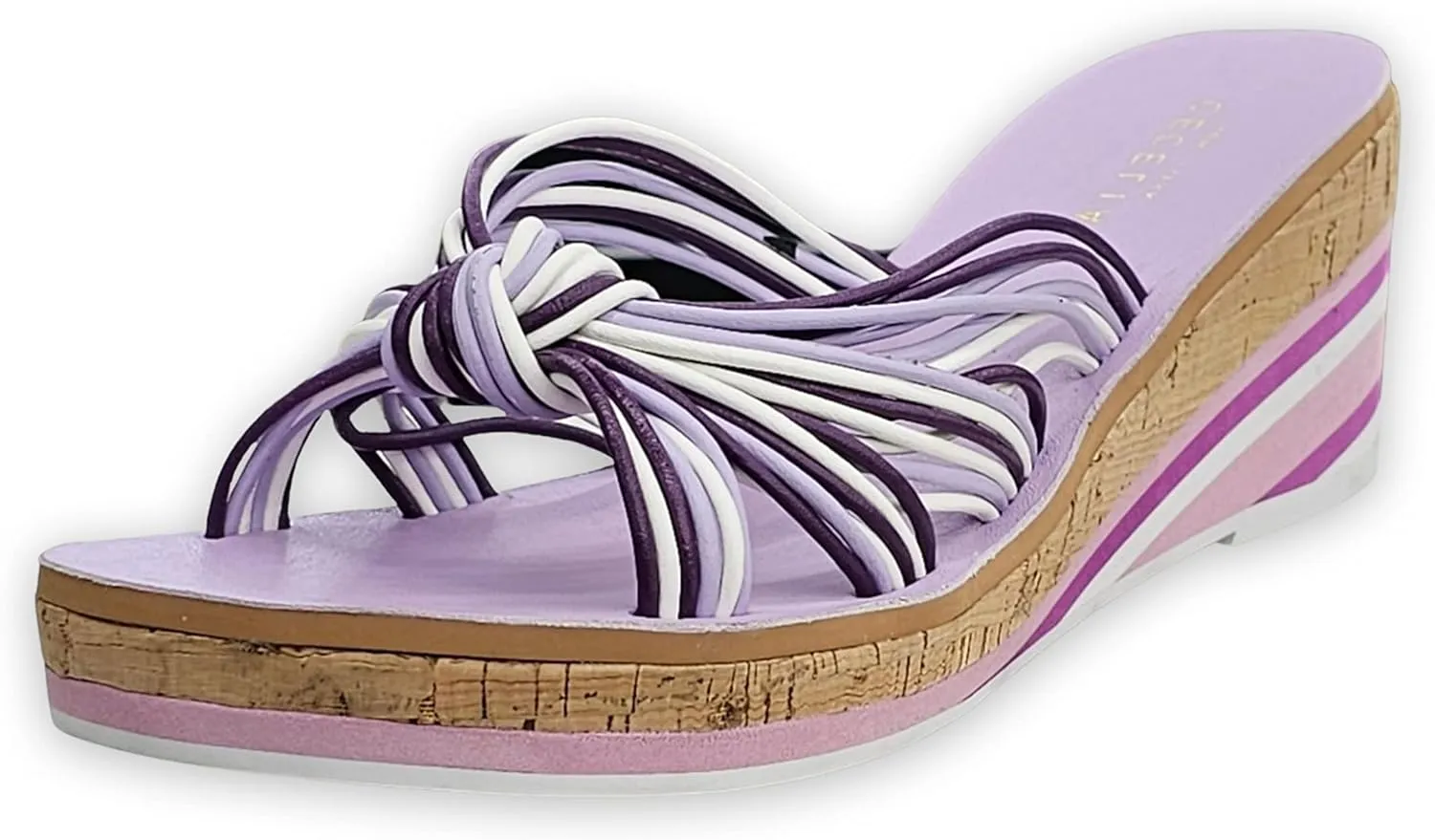 Cecelia New York Spinner Black/White Slip On Flower Strap Fashion Sandals, 10