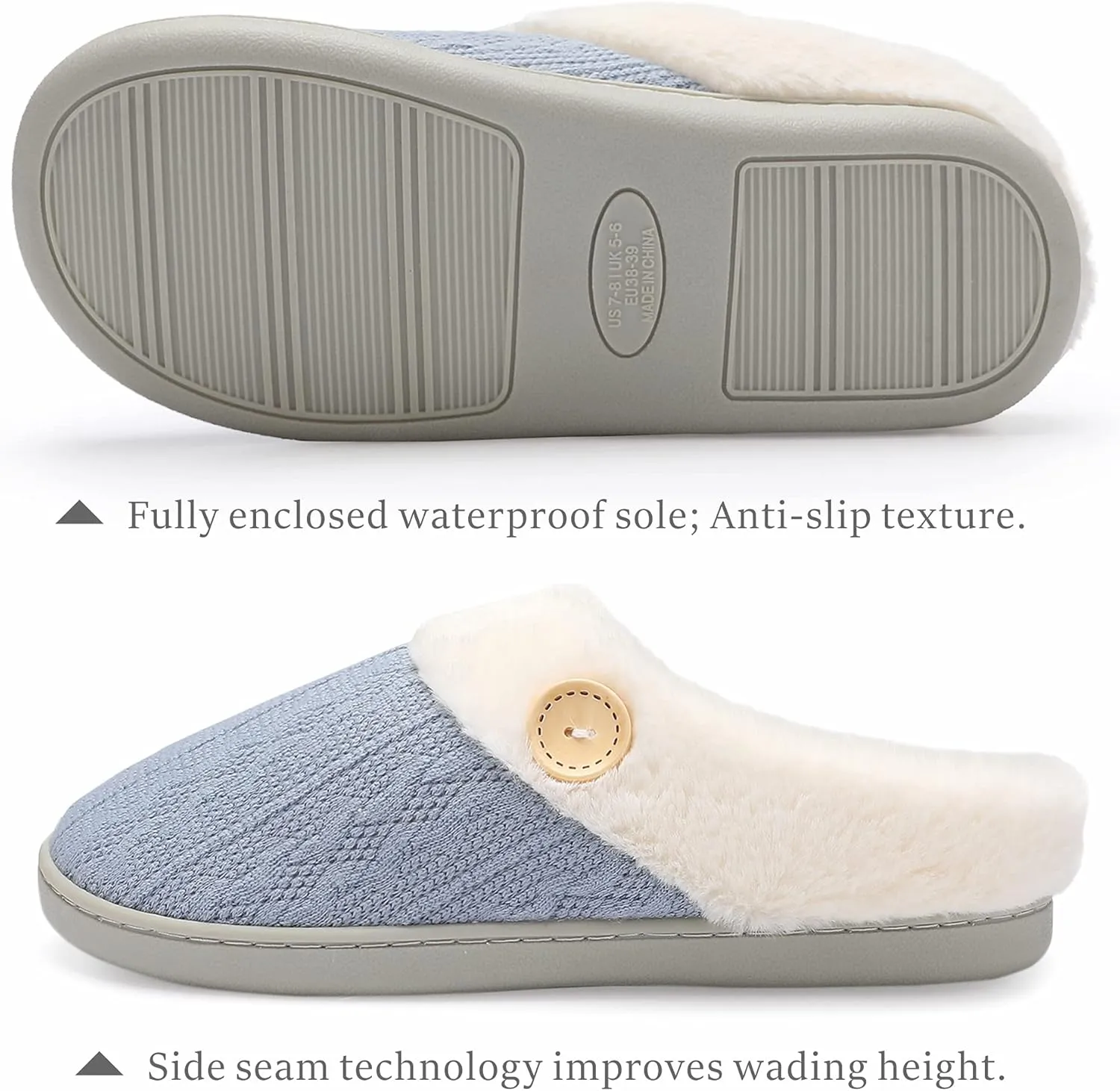 Chantomoo Womens Slipper Warm Comfy Memory Foam House Slippers Knitted Shoes Faux Fur Lined Anti-Skid Rubber Sole Bedroom Cozy Indoor Outdoor Slippers
