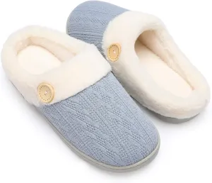 Chantomoo Womens Slipper Warm Comfy Memory Foam House Slippers Knitted Shoes Faux Fur Lined Anti-Skid Rubber Sole Bedroom Cozy Indoor Outdoor Slippers