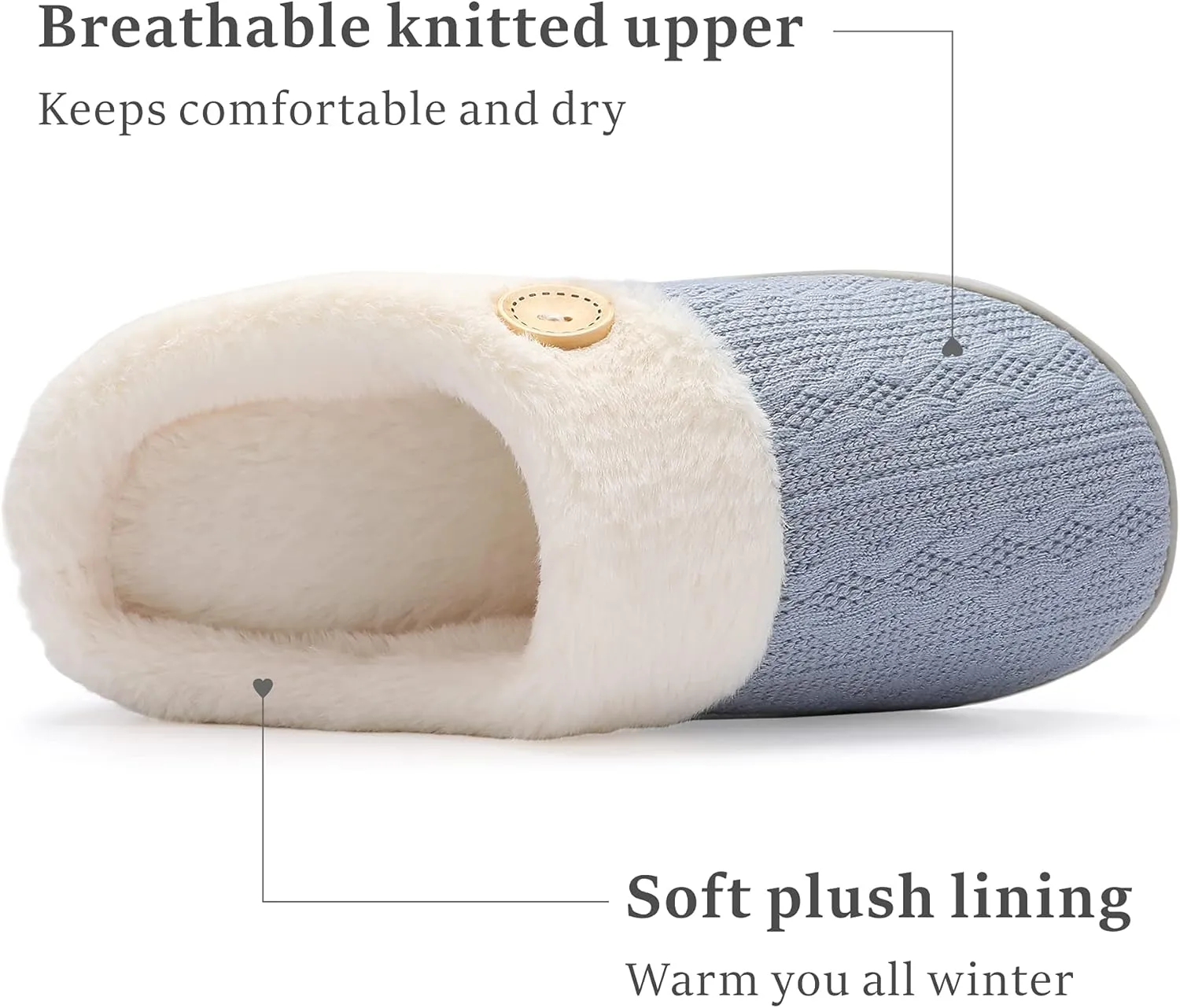 Chantomoo Womens Slipper Warm Comfy Memory Foam House Slippers Knitted Shoes Faux Fur Lined Anti-Skid Rubber Sole Bedroom Cozy Indoor Outdoor Slippers