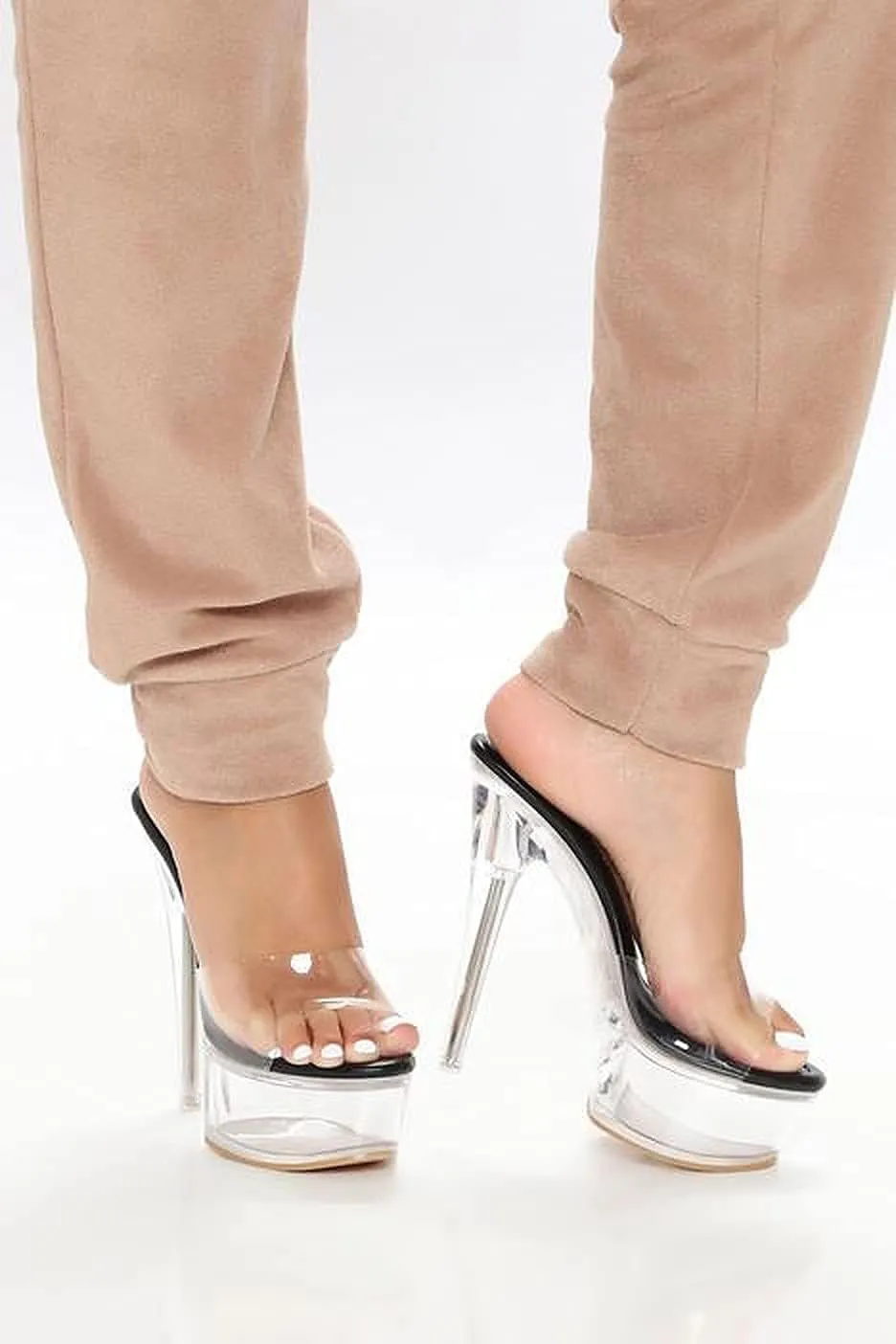 Chase & Chloe Women's Clear Stiletto High Heel Platform Sandals