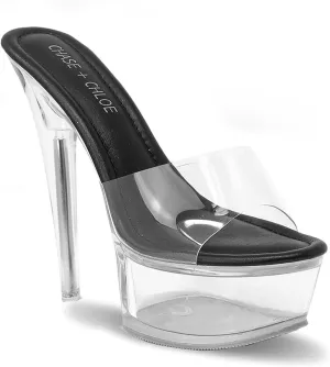 Chase & Chloe Women's Clear Stiletto High Heel Platform Sandals