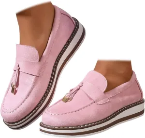 Chunky Platform Loafers for Women Tassel Slip On Suede Faux Leather Loafers Slip On Casual Loafers