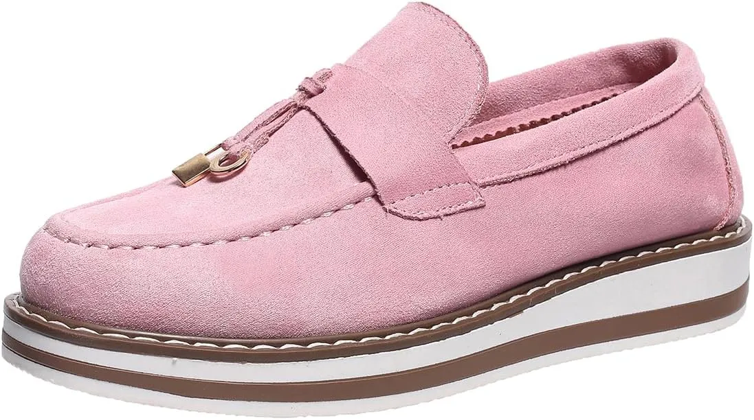 Chunky Platform Loafers for Women Tassel Slip On Suede Faux Leather Loafers Slip On Casual Loafers