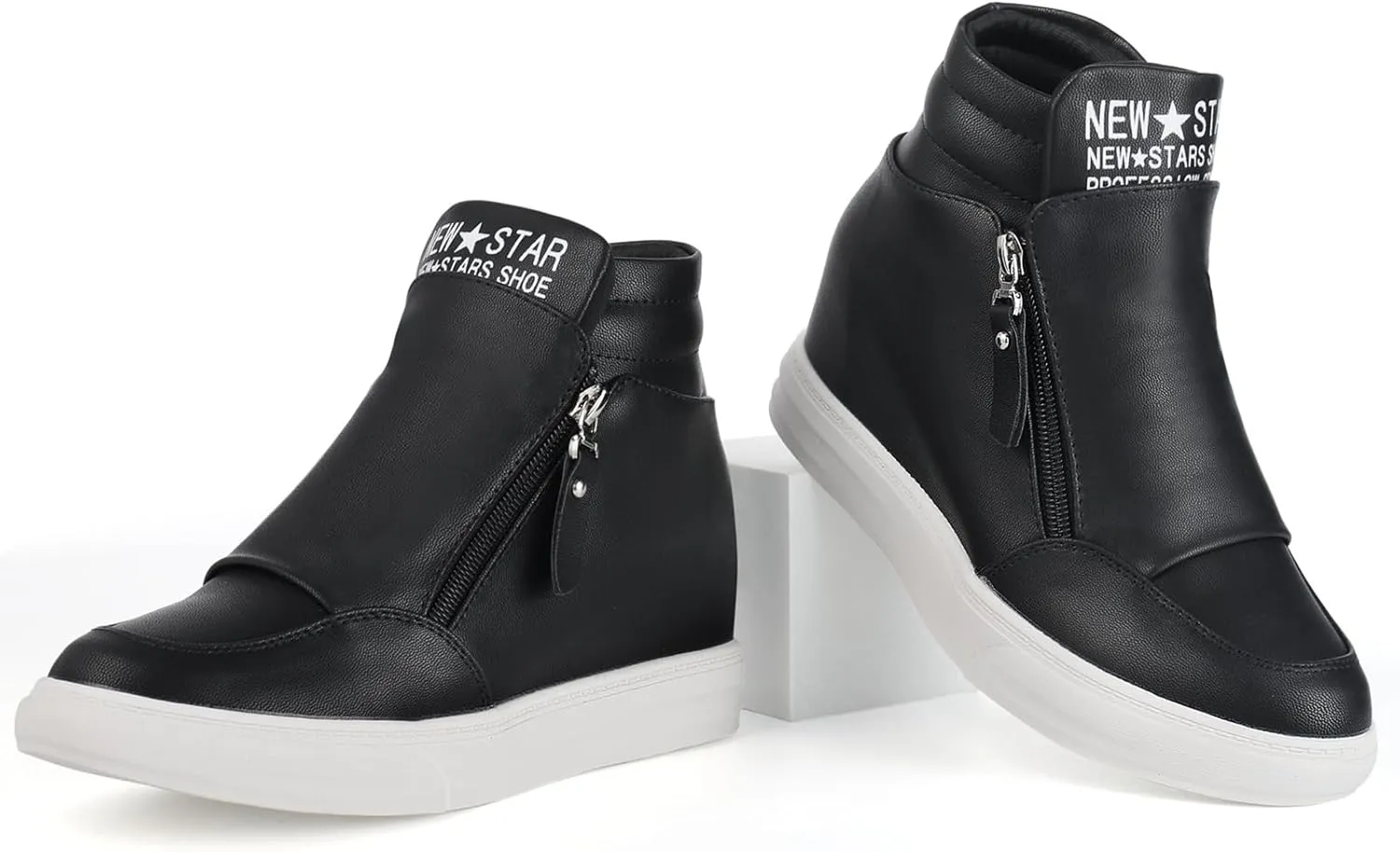 Ckrola Womens Fashion Platform Shoes Hidden Wedge Heel High Top Sneakers for Women Platform Boots Working Shoes Women