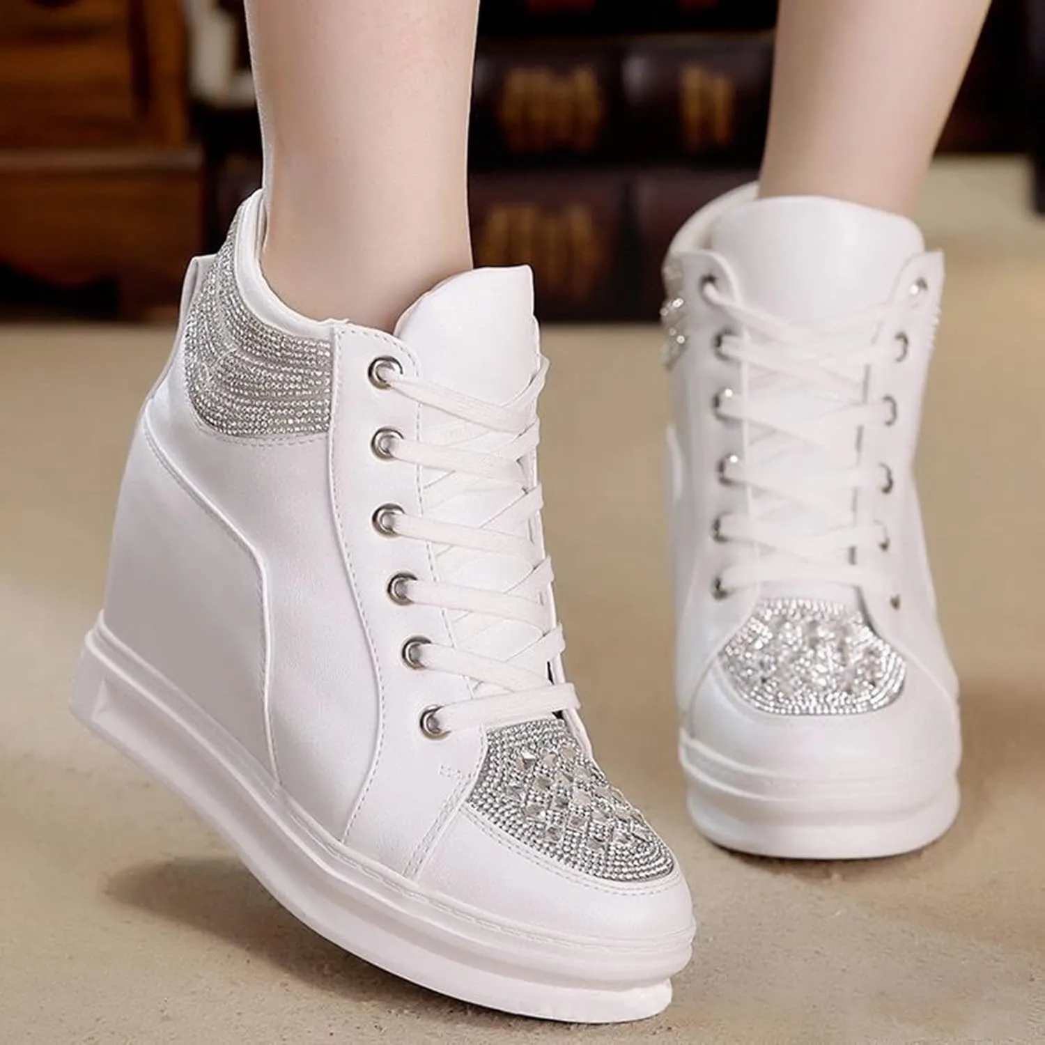 Ckrola Womens Fashion Platform Shoes Hidden Wedge Heel High Top Sneakers for Women Platform Boots Working Shoes Women