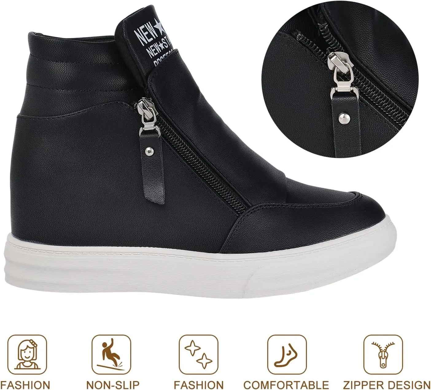 Ckrola Womens Fashion Platform Shoes Hidden Wedge Heel High Top Sneakers for Women Platform Boots Working Shoes Women