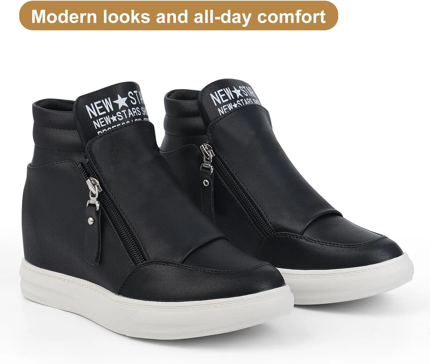 Ckrola Womens Fashion Platform Shoes Hidden Wedge Heel High Top Sneakers for Women Platform Boots Working Shoes Women
