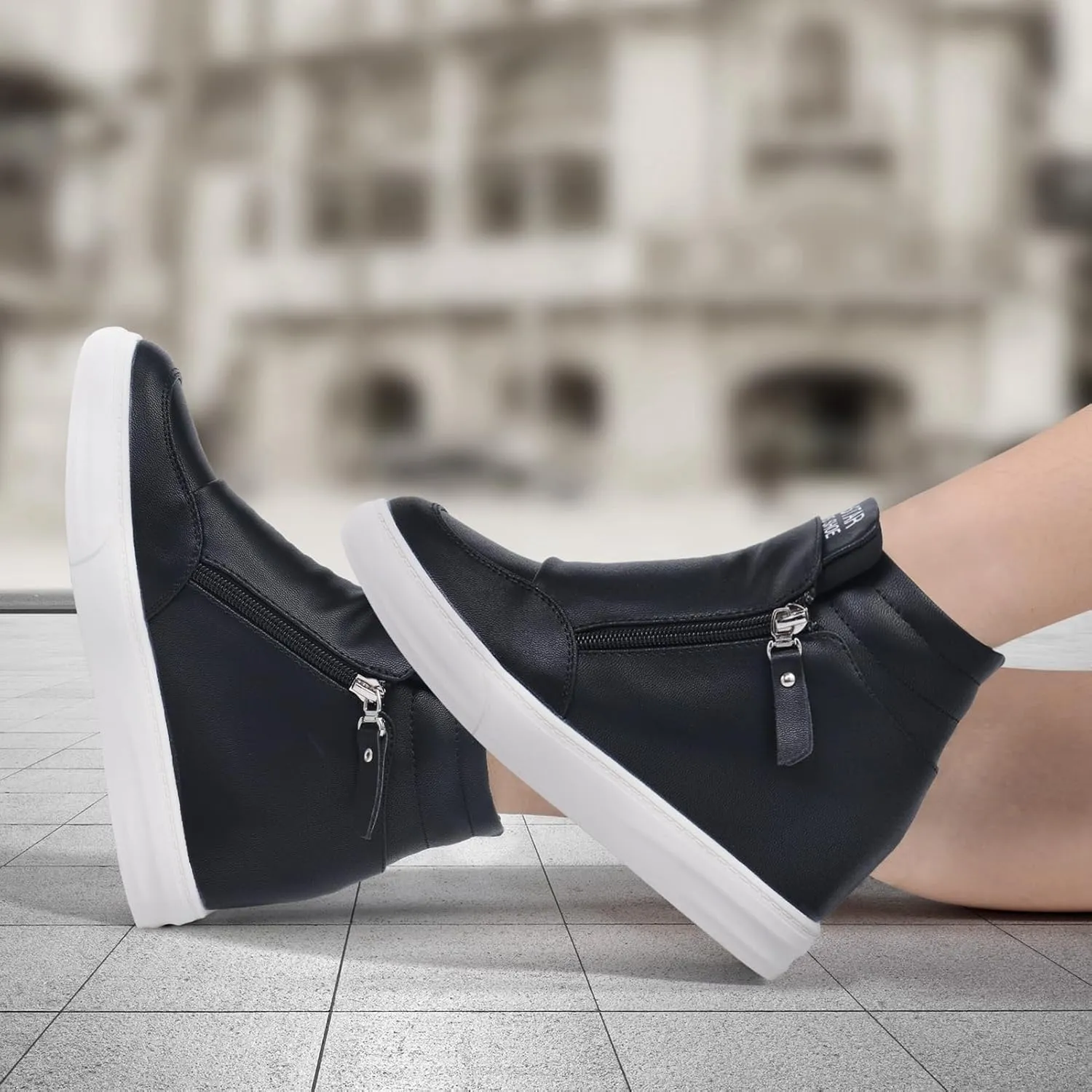 Ckrola Womens Fashion Platform Shoes Hidden Wedge Heel High Top Sneakers for Women Platform Boots Working Shoes Women