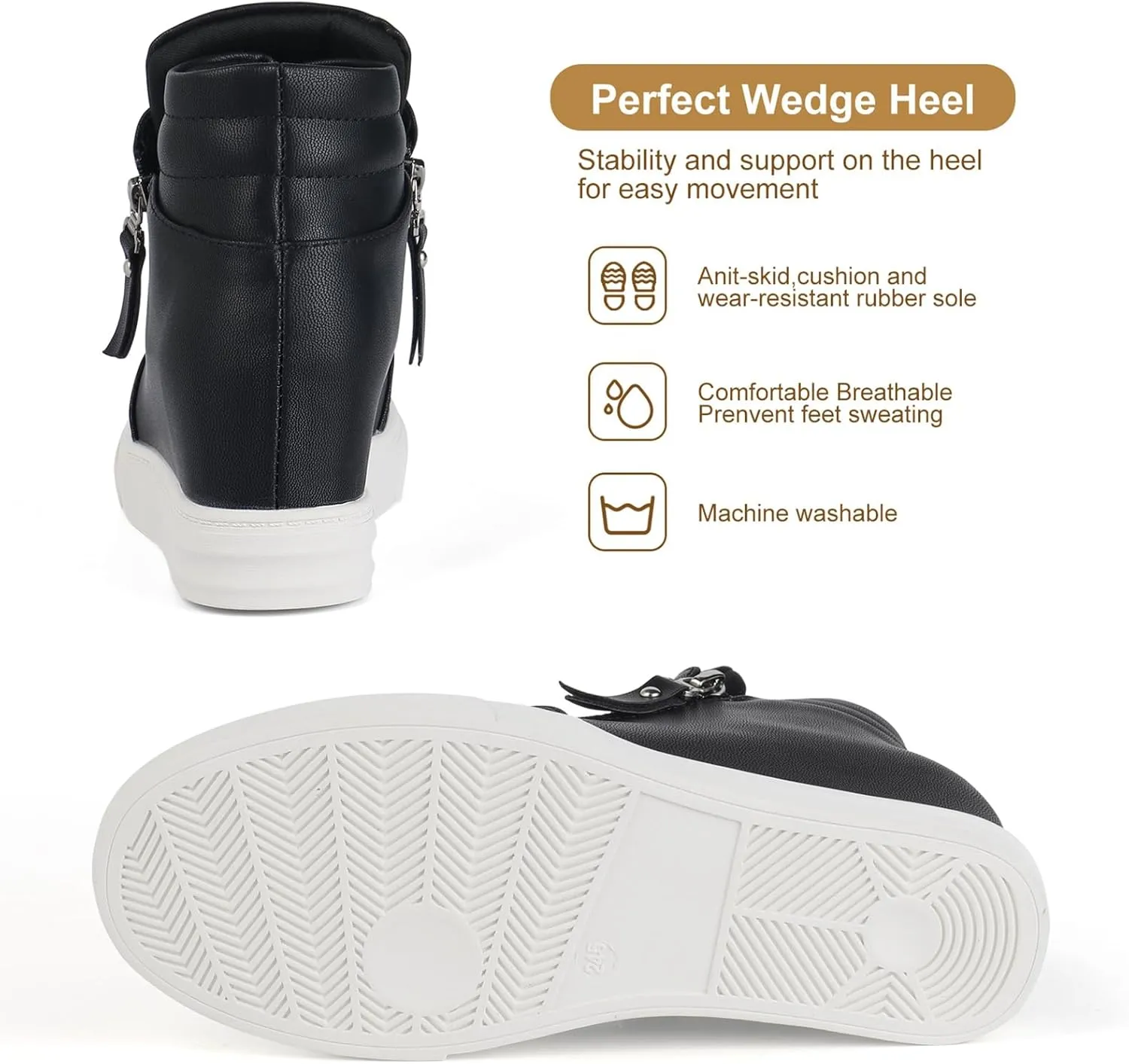 Ckrola Womens Fashion Platform Shoes Hidden Wedge Heel High Top Sneakers for Women Platform Boots Working Shoes Women
